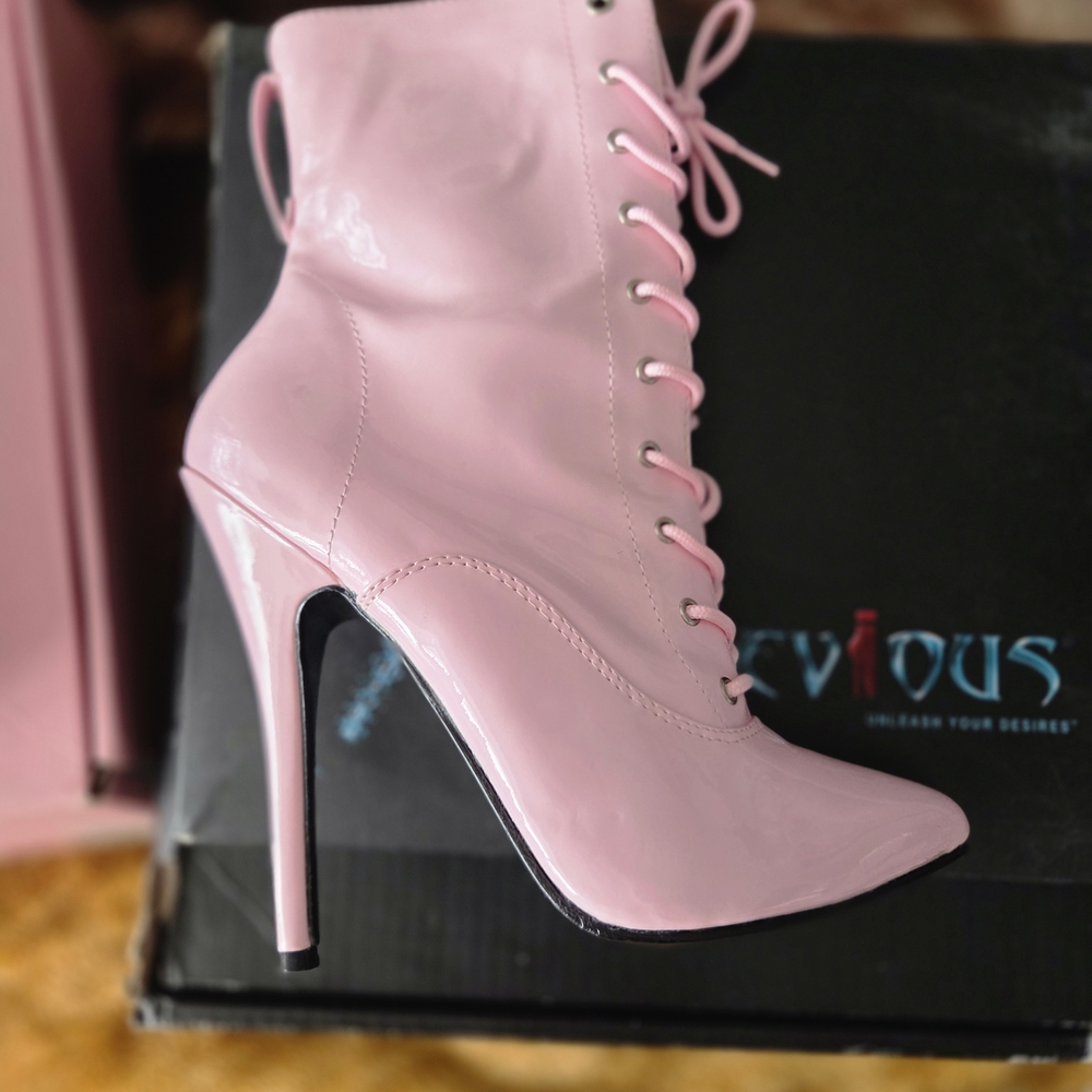 Patent Pink Lace-Up Stiletto Boot